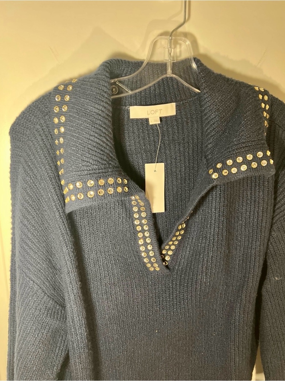LOFT Navy Studded Ribbed Sweater